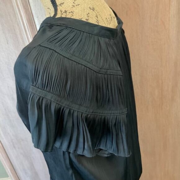 Anthropologie Current Air Black  wide leg jumpsuit pants  pleated ruched v neck - Picture 3 of 15